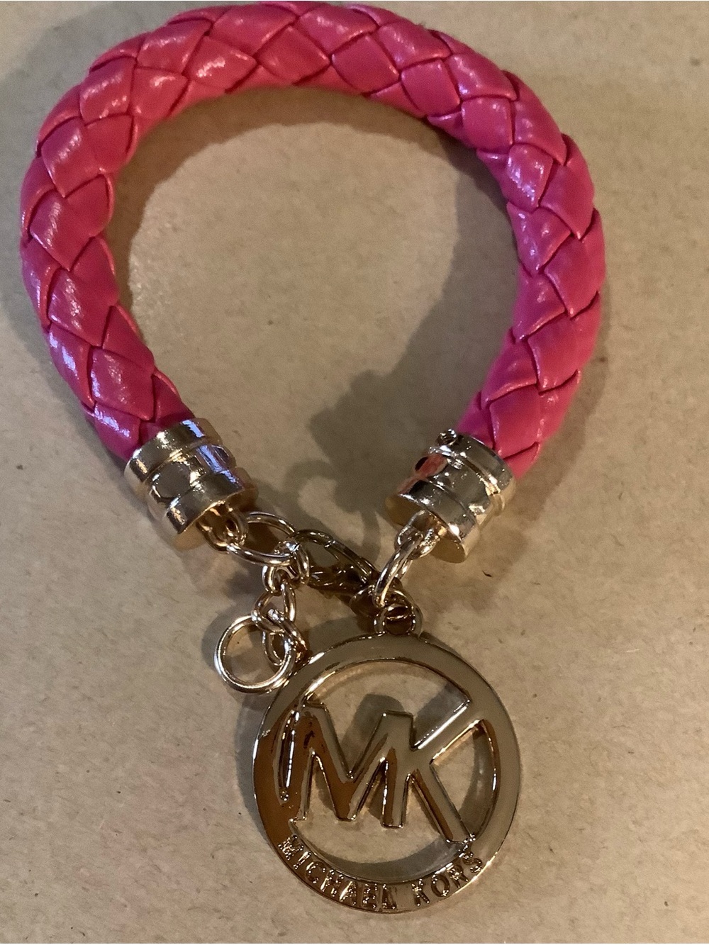 MK Braided Leather Logo Bracelet